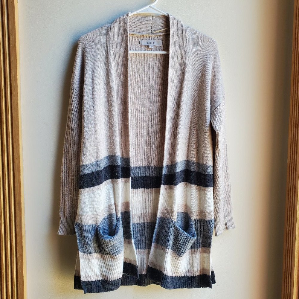 Loft Multi-Color Striped Open Cardigan Size Xs - image 1